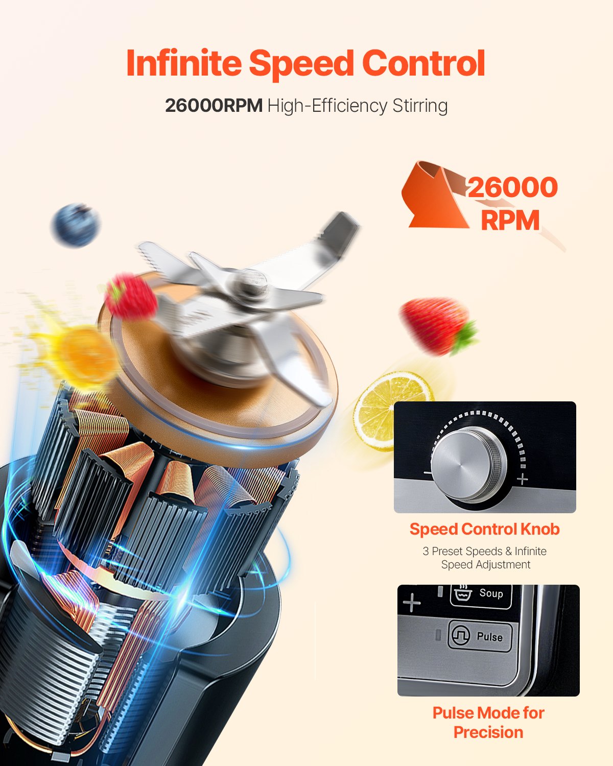 VEVOR 135 oz 1400W Blender for Smoothies Food Processing Blender for Kitchen 