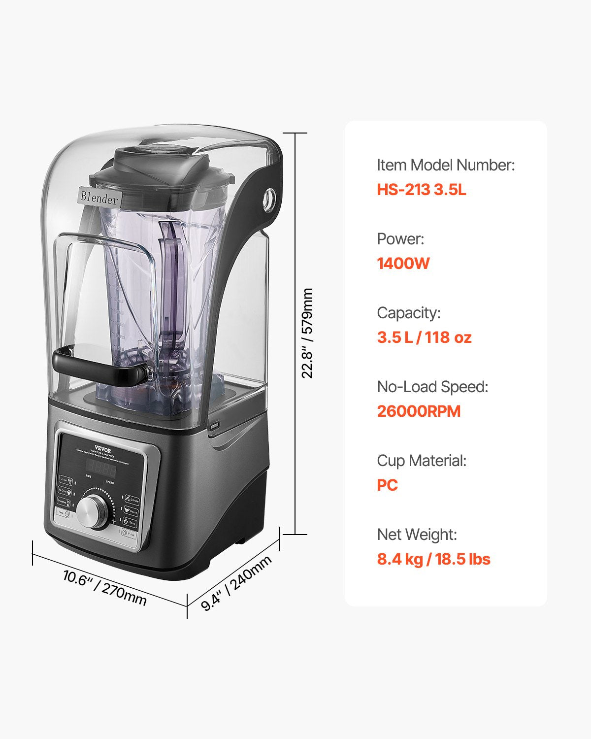 VEVOR 135 oz 1400W Blender for Smoothies Food Processing Blender for Kitchen 
