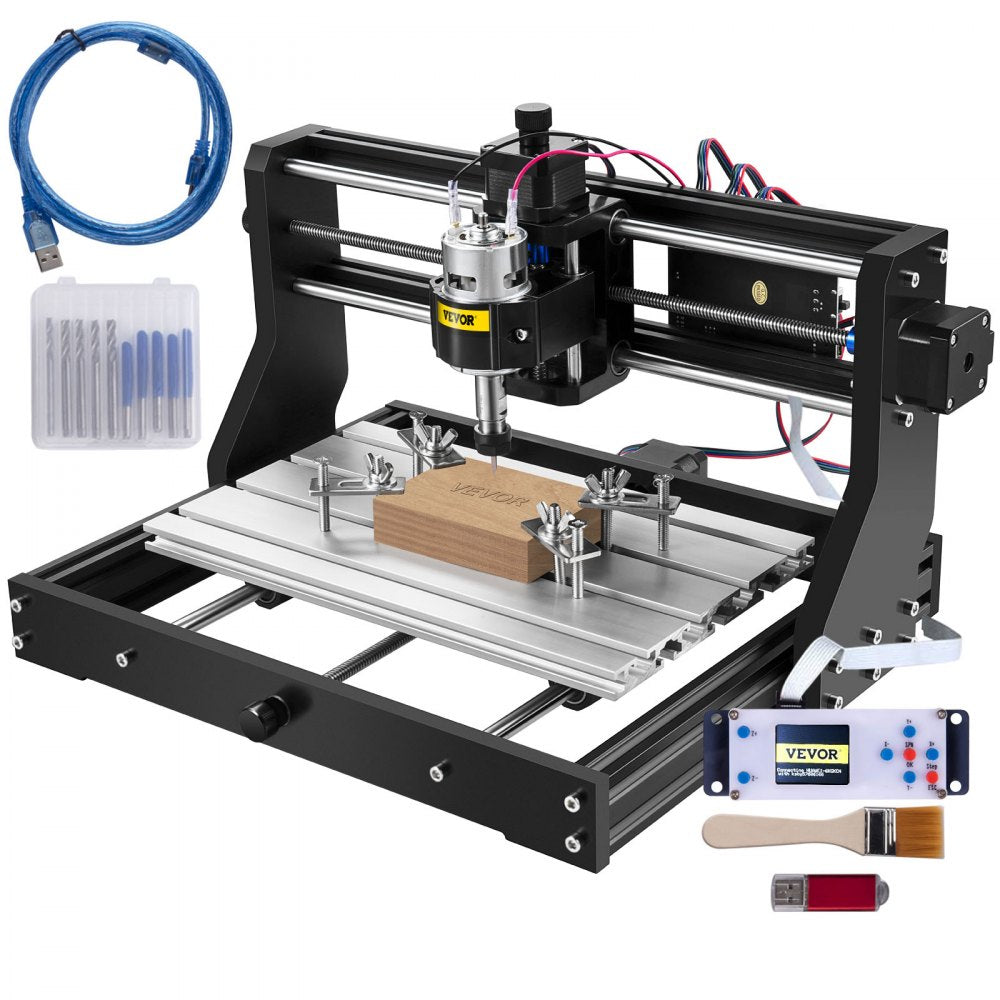 VEVOR CNC 3018-PRO 3 Axis CNC Router Kit GRBL Control With Offline Controller 1 Pcs 5mm ER11 PCB and 10PCS 3.175MM + 4 Sets CNC Plates+1 Pcs ER11 Collet Set for Carving Milling Plastic Acrylic PVC 