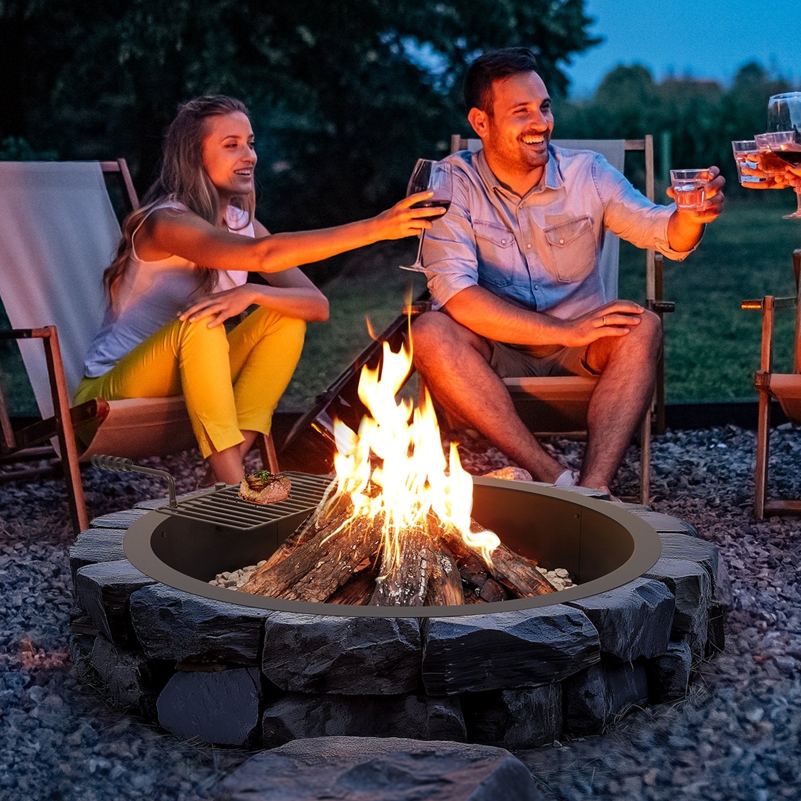 VEVOR Fire Pit Ring w/ BBQ Fire Ring 40 Inch Outer Steel DIY Campfire Firepit 