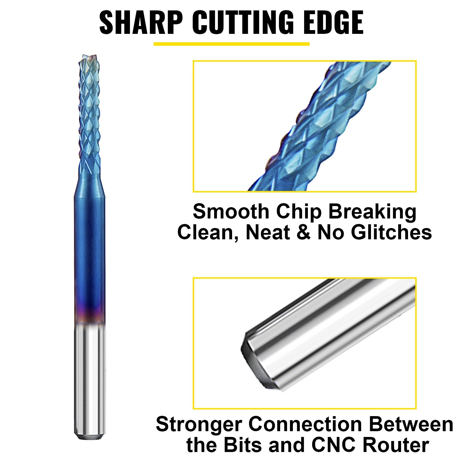 VEVOR 10PCs CNC Router Bits 1/8"(3.175mm) Shank End Mill Nano Blue Coat 0.8/1.0/1.2/1.4/1.6/1.8/2.0/2.2/2.4/3mm Engraving Bits Tungsten Steel Spiral Milling Tool Set for Engraving Cutting Acrylic Woo 