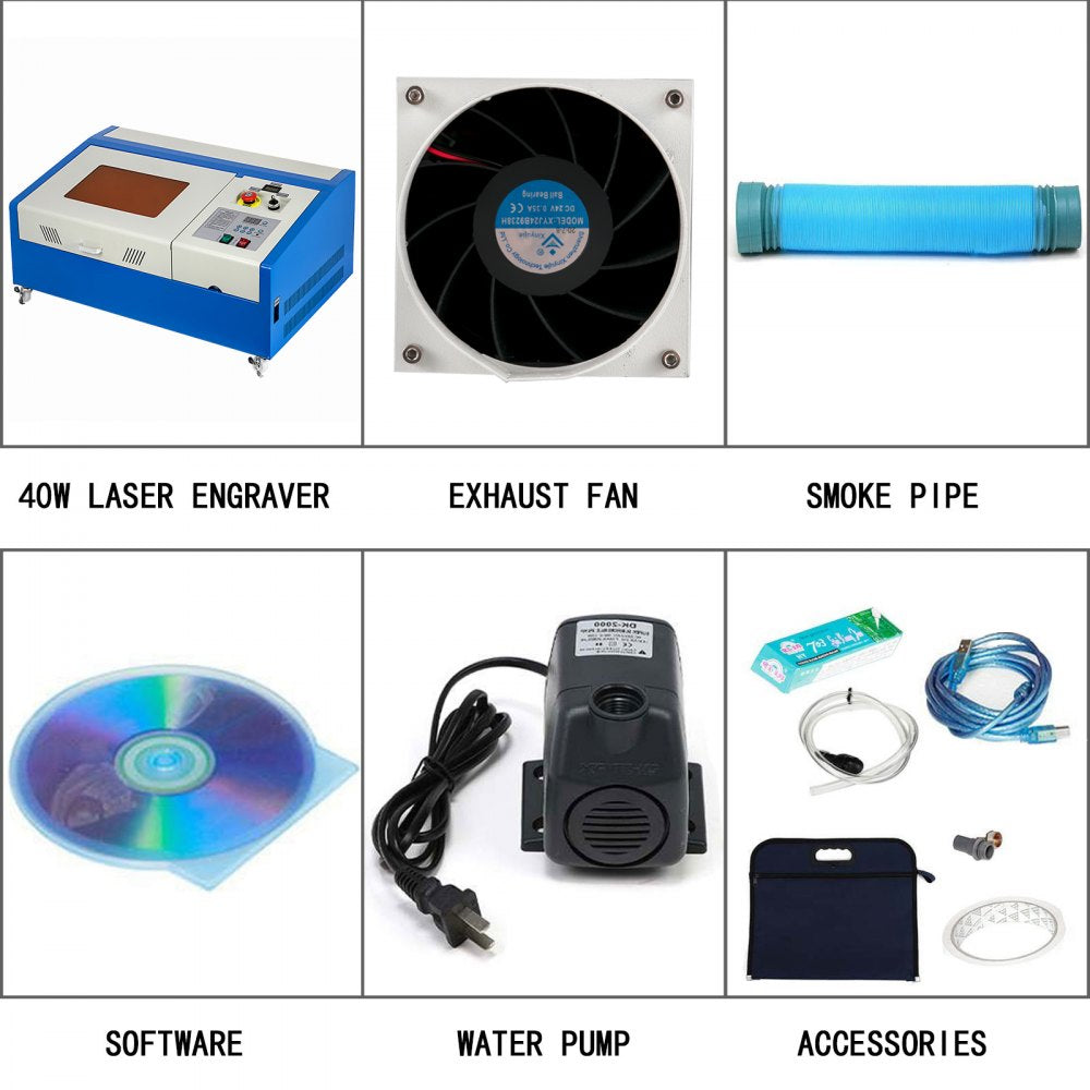 VEVOR K40 Laser Engraver CO2 Laser Engraving Cutting Machine 12x8 inches Laser Engraving Machine with Movable Wheels and Exhaust Fan 