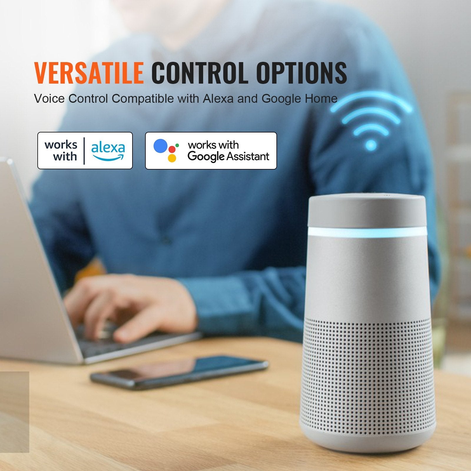 VEVOR WiFi Smart Light Dimmer Switch, 100-250V AC Wi-Fi 2.4GHz, 15% to 85% Stepless Dimming LED Dimmable Smart Switch with Touch Panel, App Remote Control Voice Compatible with Alexa Google Home 