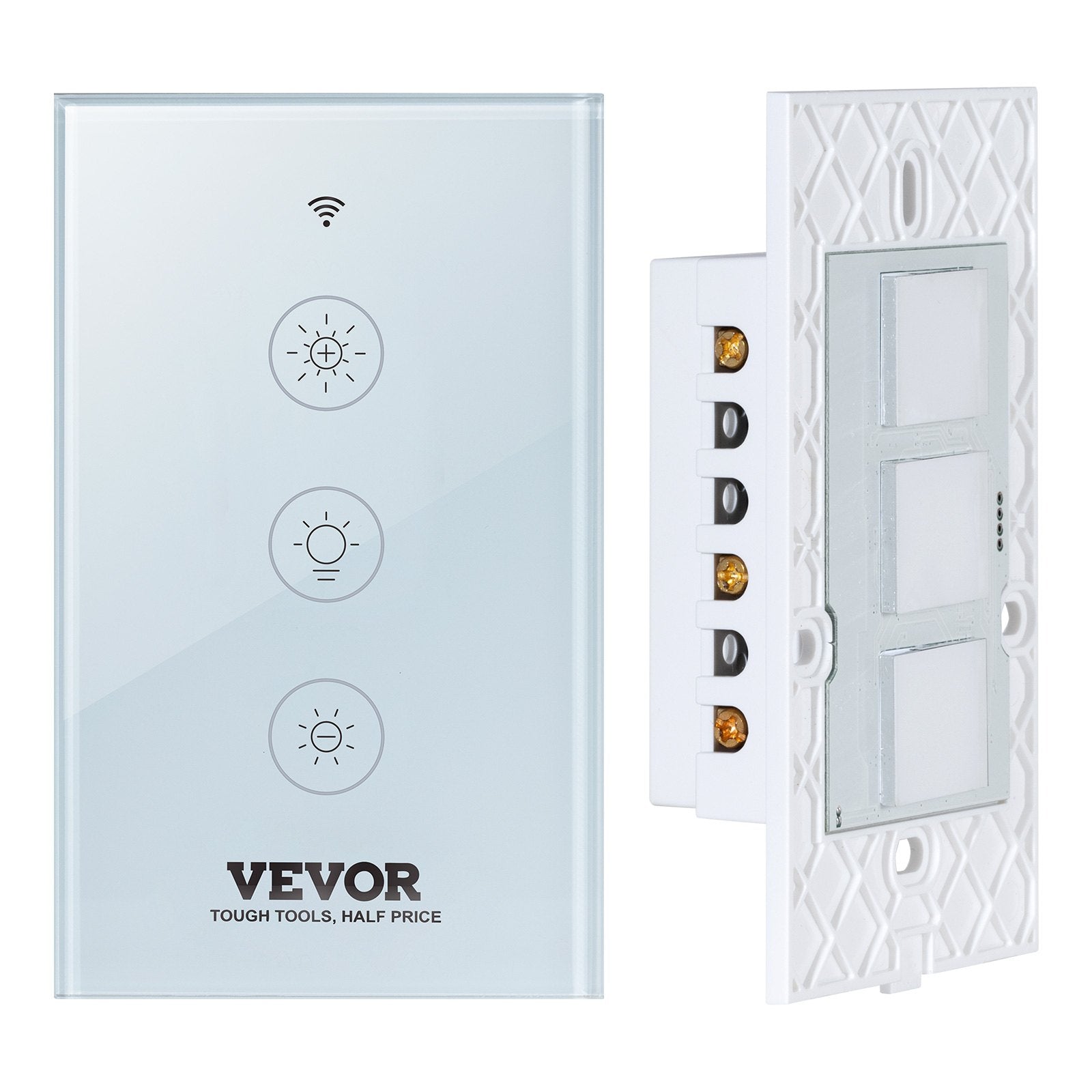 VEVOR WiFi Smart Light Dimmer Switch, 100-250V AC Wi-Fi 2.4GHz, 15% to 85% Stepless Dimming LED Dimmable Smart Switch with Touch Panel, App Remote Control Voice Compatible with Alexa Google Home 