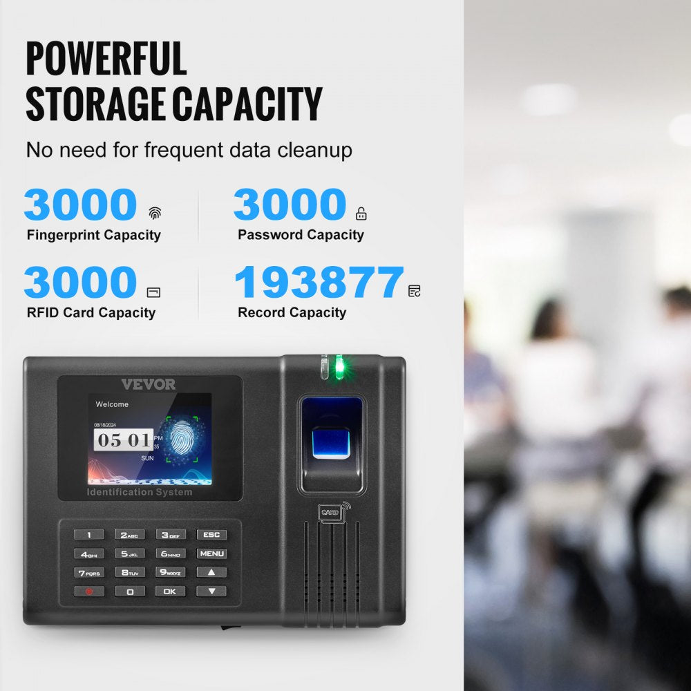 VEVOR Time Clock Biometric Clock 100000 Records Employee Attendance Machine 