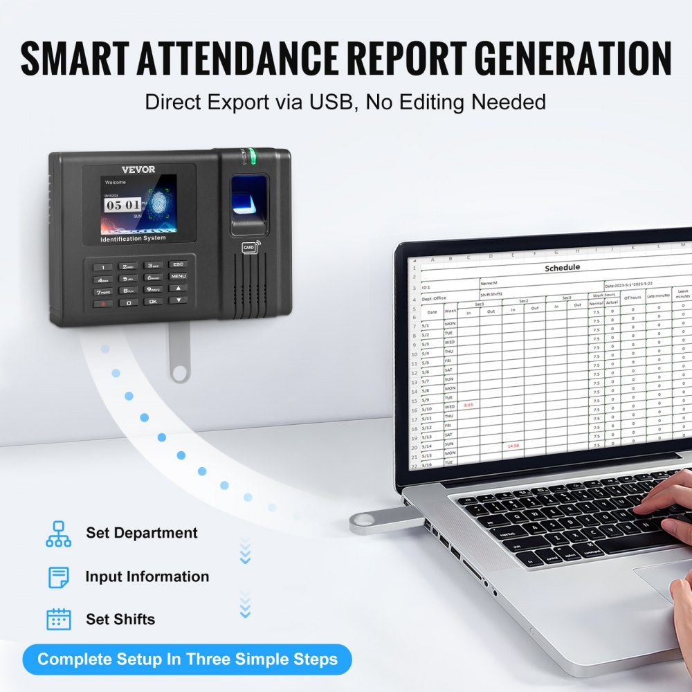 VEVOR Time Clock Biometric Clock 100000 Records Employee Attendance Machine 