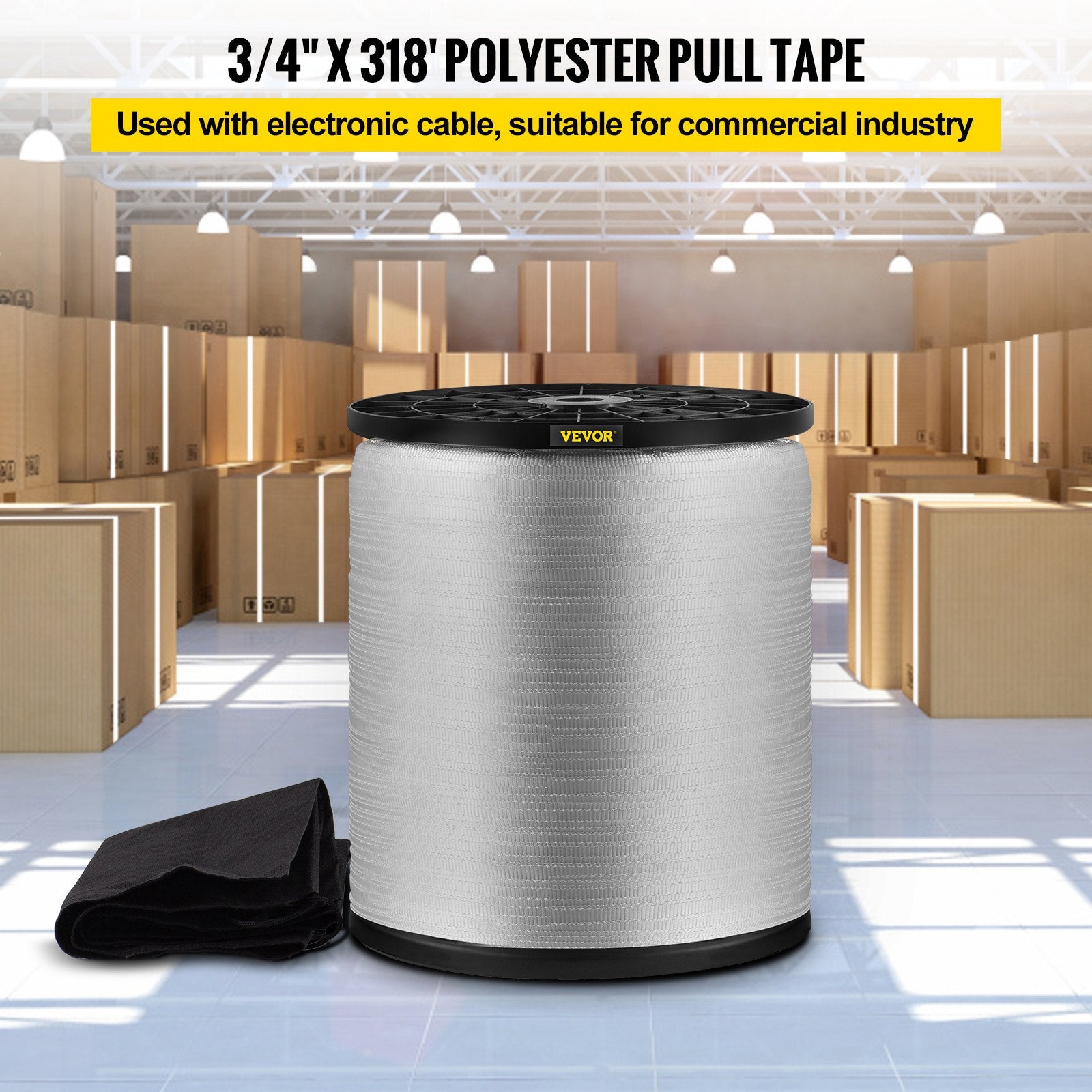 VEVOR 6000Lbs Polyester Pull Tape, 528\' x 1\" Flat Tape for Wire & Cable Conduit Work Variable Functions, Flat Rope for Pulling/Loading/Packing in Any Weather CONDITON 