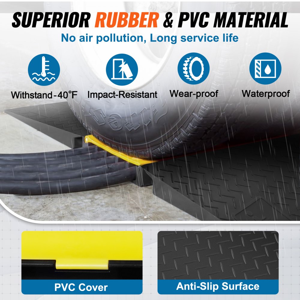 VEVOR Rubber Cable Protector Ramp, 5 Channel, 22000 lbs/axle Capacity Heavy Duty Wire Cover Ramp Hose Cord Ramp Driveway, Traffic Speed Bump with Flip-Open Top Cover, ADA Compliant for Indoor & Outdoo 