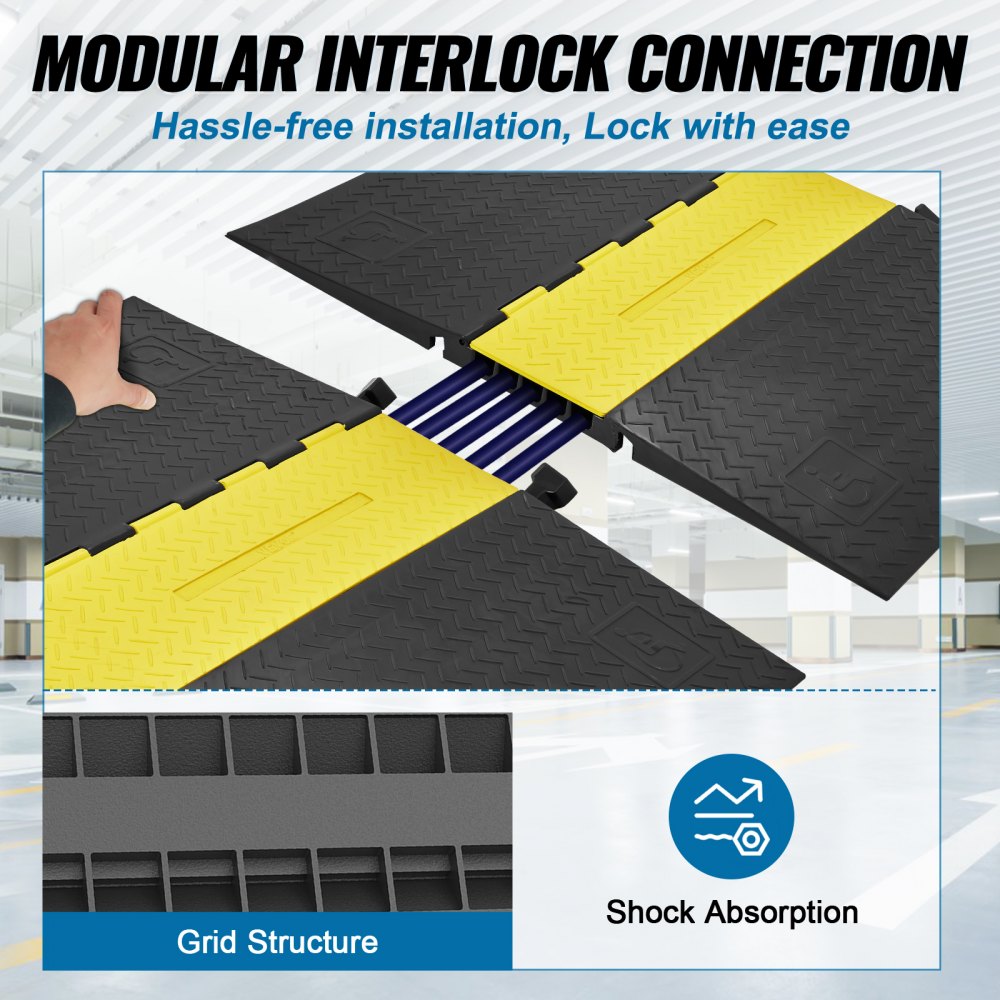 VEVOR Rubber Cable Protector Ramp, 5 Channel, 22000 lbs/axle Capacity Heavy Duty Wire Cover Ramp Hose Cord Ramp Driveway, Traffic Speed Bump with Flip-Open Top Cover, ADA Compliant for Indoor & Outdoo 