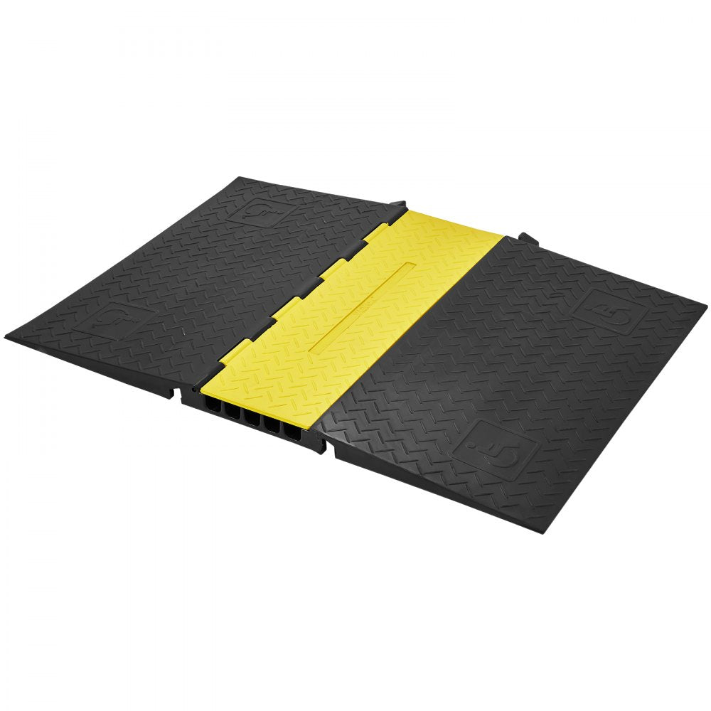 VEVOR Rubber Cable Protector Ramp, 5 Channel, 22000 lbs/axle Capacity Heavy Duty Wire Cover Ramp Hose Cord Ramp Driveway, Traffic Speed Bump with Flip-Open Top Cover, ADA Compliant for Indoor & Outdoo 