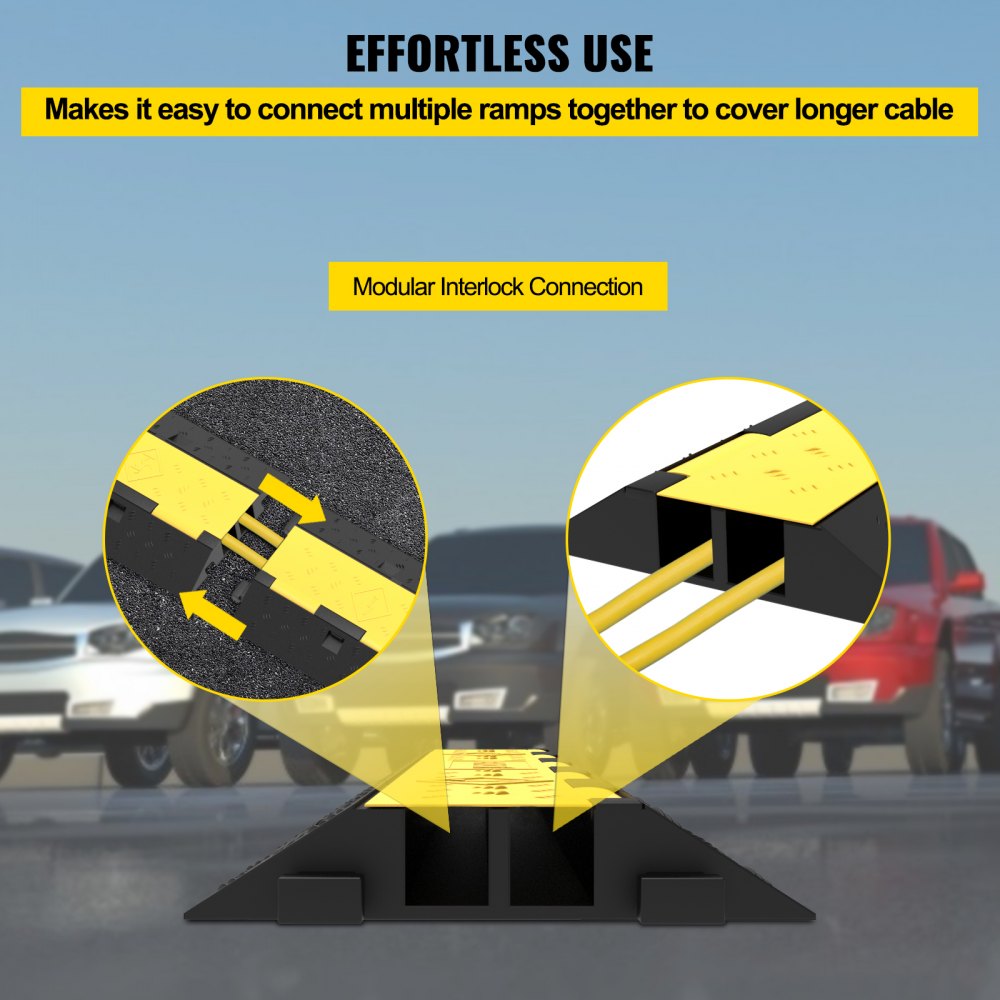VEVOR Cable Protector Ramp, 4 Packs 2 Channels Speed Bump Hump, Rubber Modular Speed Bump Rated 11000 LBS Load Capacity, Protective Wire Cord Ramp Driveway Rubber Traffic Speed Bumps Cable Protector 