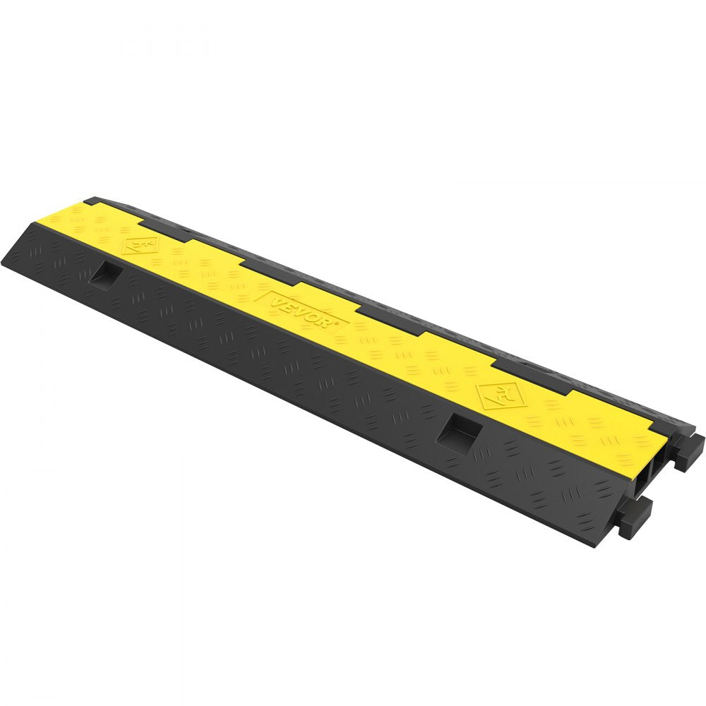 VEVOR Cable Protector Ramp, 4 Packs 2 Channels Speed Bump Hump, Rubber Modular Speed Bump Rated 11000 LBS Load Capacity, Protective Wire Cord Ramp Driveway Rubber Traffic Speed Bumps Cable Protector 