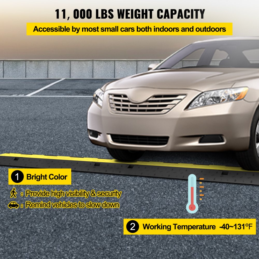 VEVOR Cable Protector Ramp, 5 Packs 2 Channels Speed Bump Hump, Rubber Modular Speed Bump Rated 11000 LBS Load Capacity, Protective Wire Cord Ramp Driveway Rubber Traffic Speed Bumps Cable Protector 