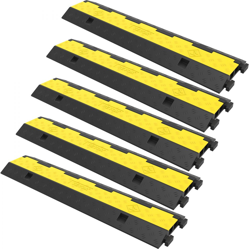 VEVOR Cable Protector Ramp, 5 Packs 2 Channels Speed Bump Hump, Rubber Modular Speed Bump Rated 11000 LBS Load Capacity, Protective Wire Cord Ramp Driveway Rubber Traffic Speed Bumps Cable Protector 