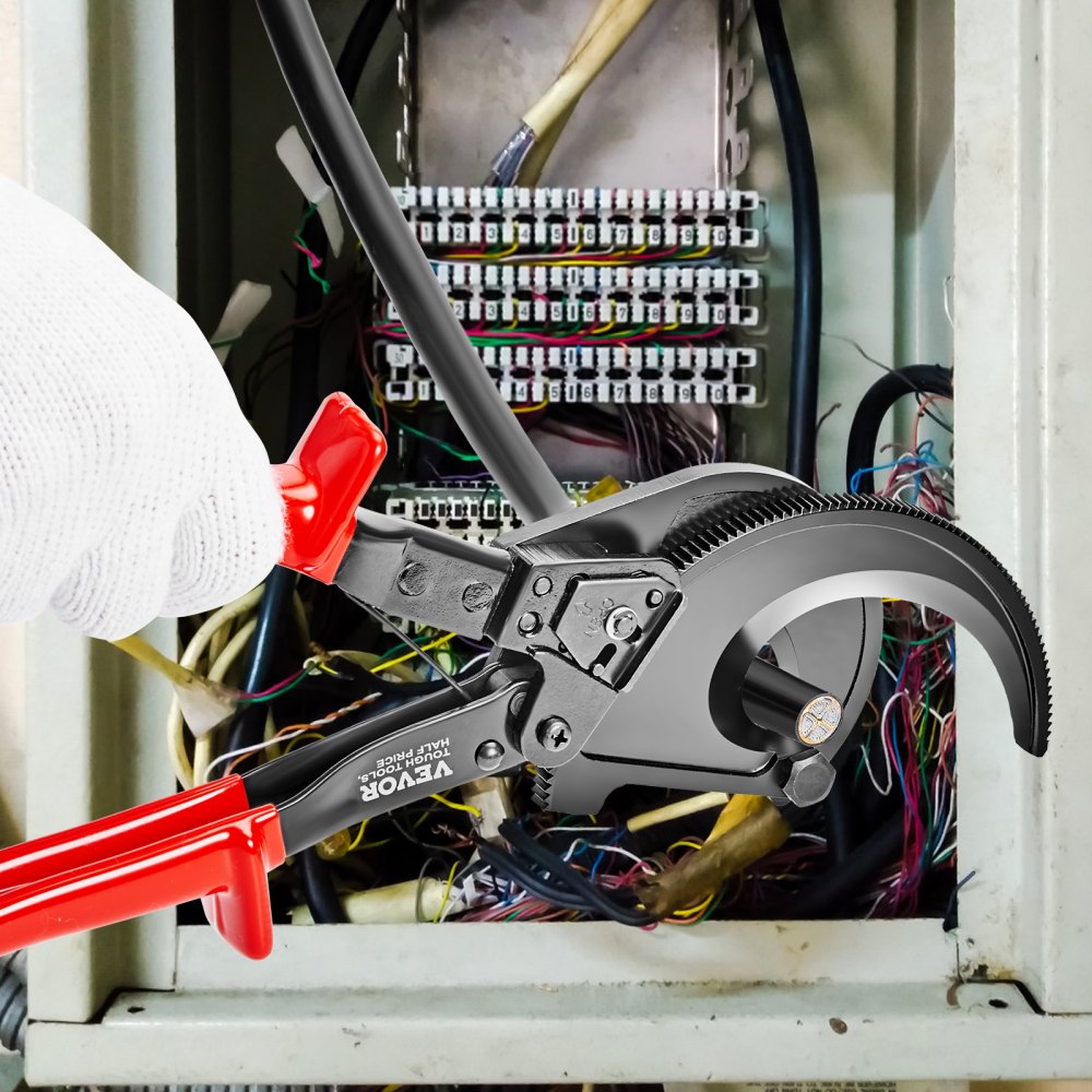 VEVOR Ratcheting Cable Cutter, 11" Ratchet Wire and Cable Cutter, Cut up to 400 mm², with Comfortable Grip Handles, Easy to Use Quick-Release Lever, Silicon-Manganese Spring Steel Blade 