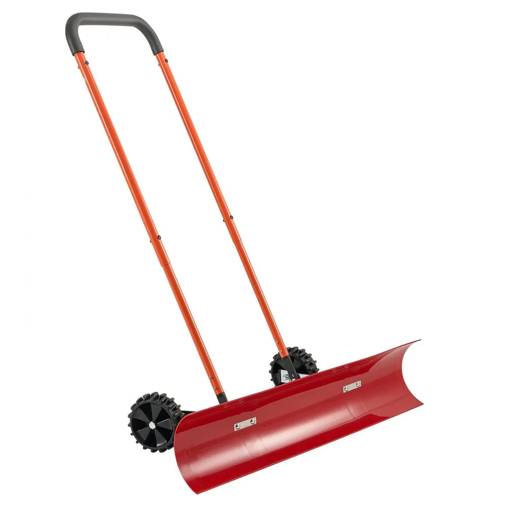 37.8-Inch Wheeled Snow Pusher Shovel with Adjustable Handle and Angled Blade