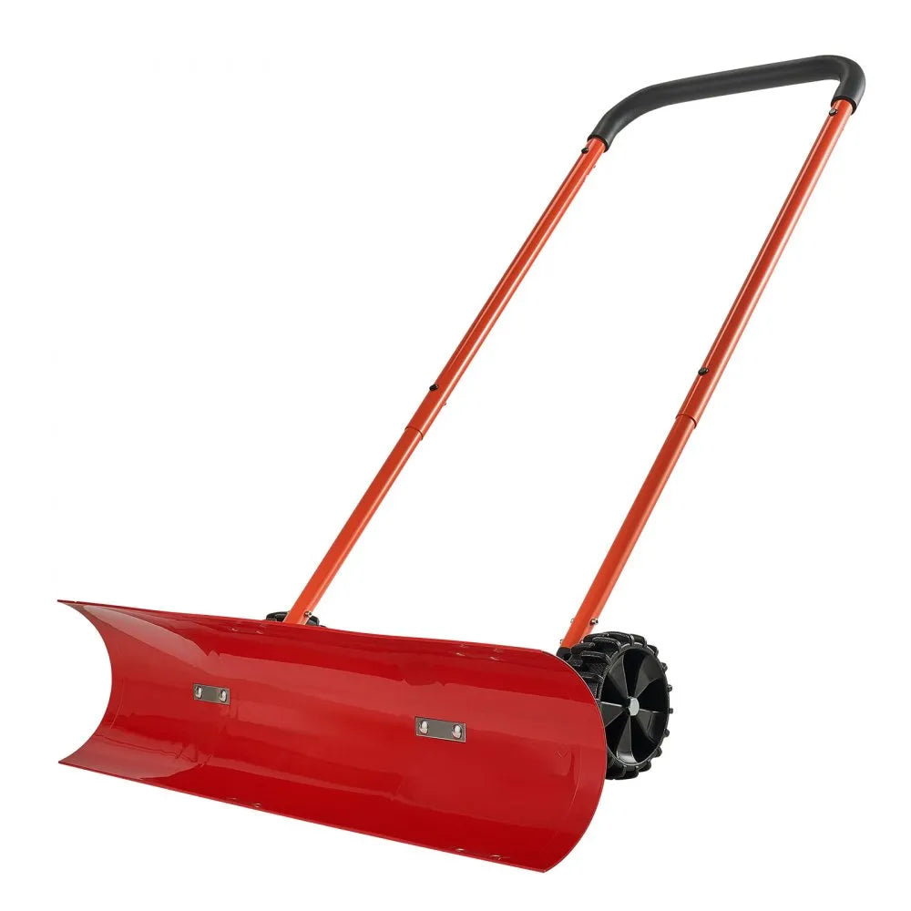 37.8-Inch Wheeled Snow Pusher Shovel with Adjustable Handle and Angled Blade
