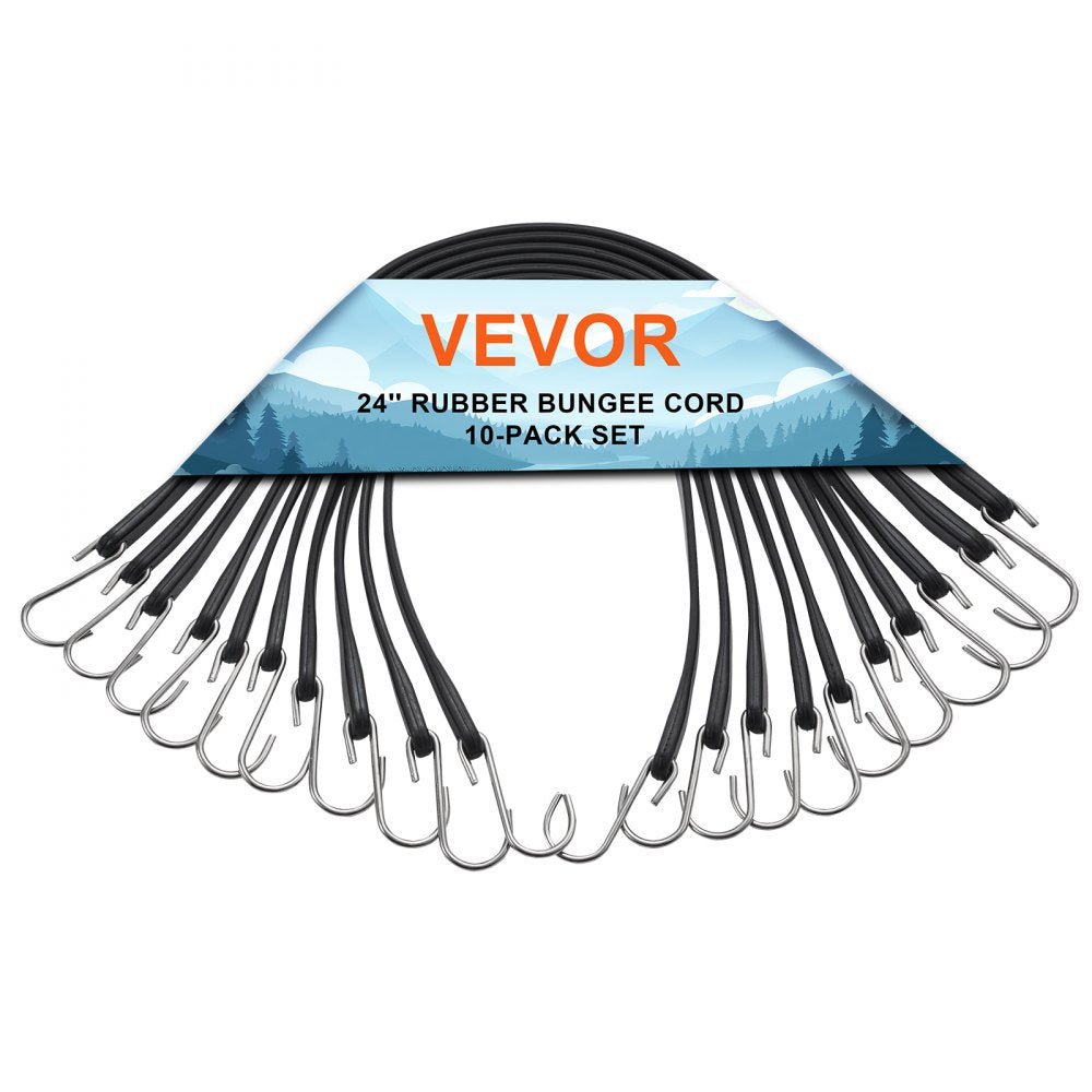 VEVOR 10 Pcs Flat Bungee Cord Set 20 mm Heavy Duty Bungee Straps with S-Hook 