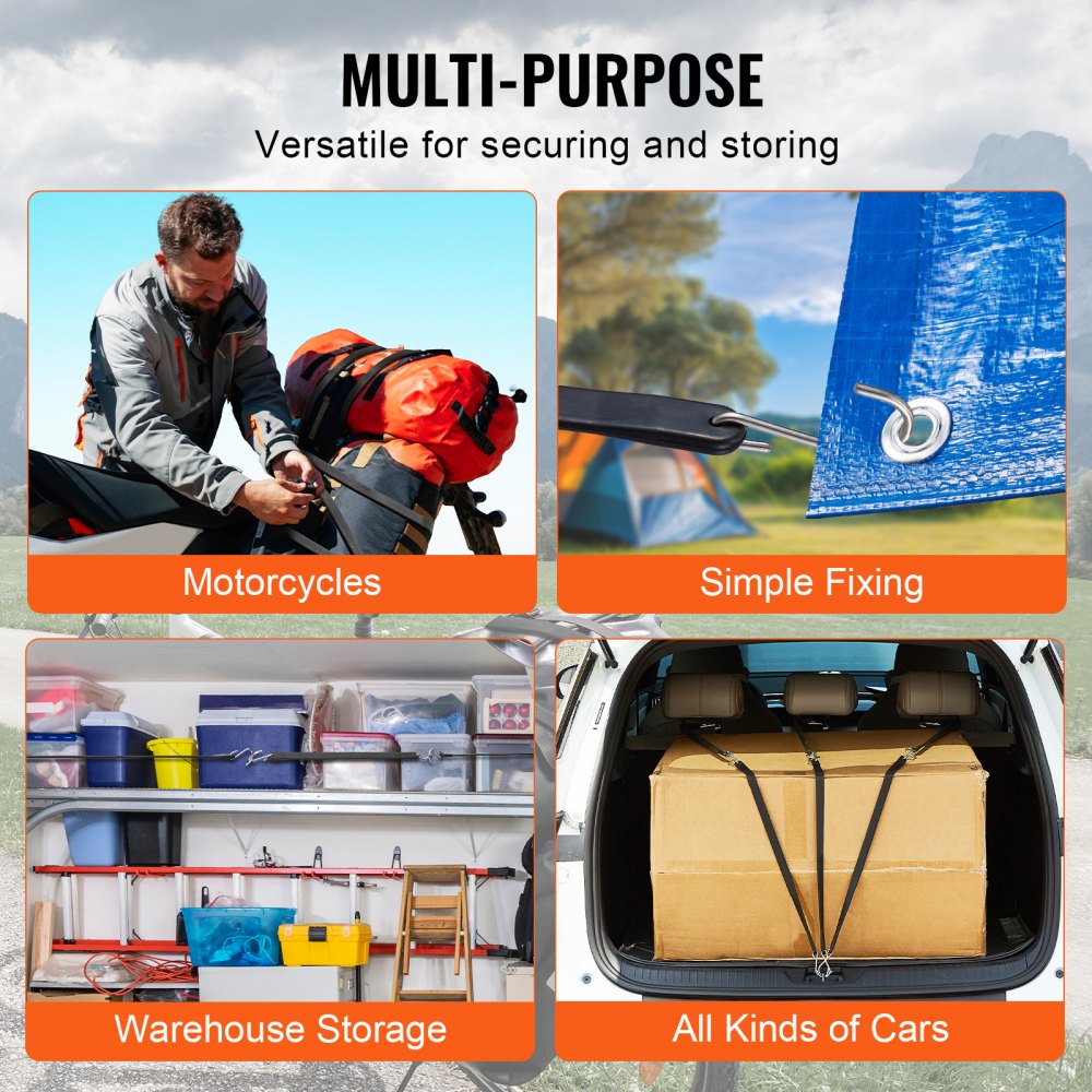 VEVOR 50 Pcs Flat Bungee Cord Set 19.8 mm Heavy Duty Bungee Straps with S-Hook 