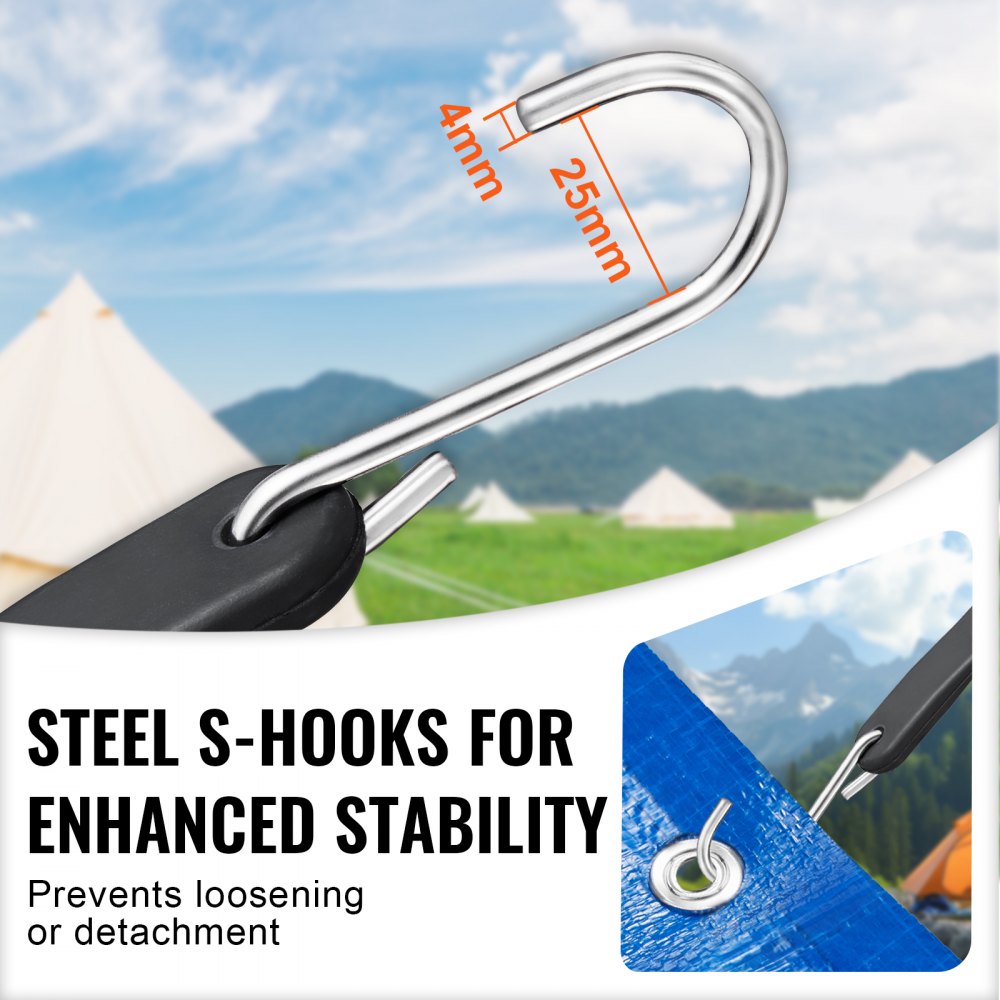 VEVOR 50 Pcs Flat Bungee Cord Set 19.8 mm Heavy Duty Bungee Straps with S-Hook 