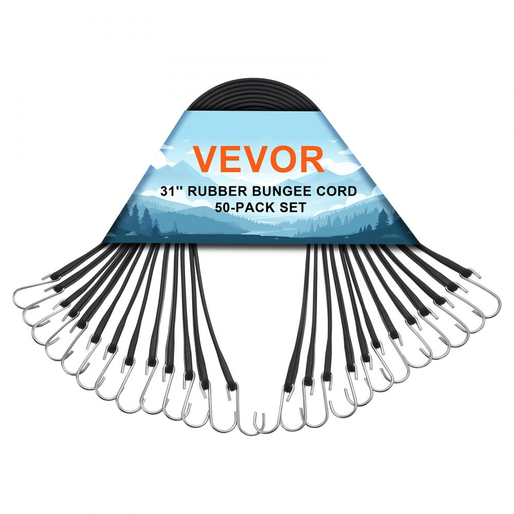VEVOR 50 Pcs Flat Bungee Cord Set 19.8 mm Heavy Duty Bungee Straps with S-Hook 