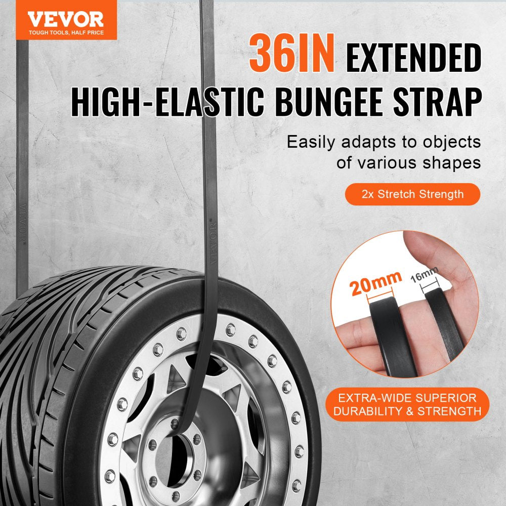 VEVOR 10 Pcs Flat Bungee Cord Set 20 mm Heavy Duty Bungee Straps with S-Hook 36" 