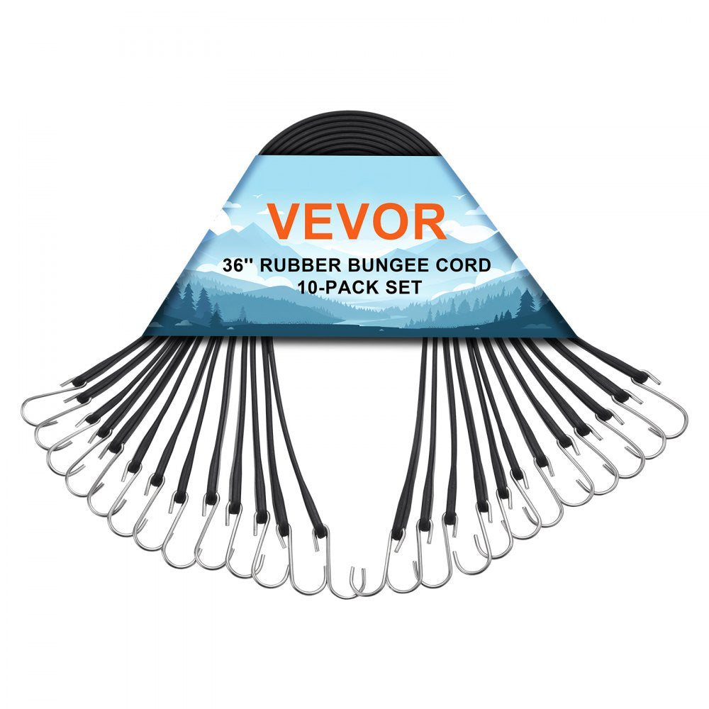 VEVOR 10 Pcs Flat Bungee Cord Set 20 mm Heavy Duty Bungee Straps with S-Hook 36" 