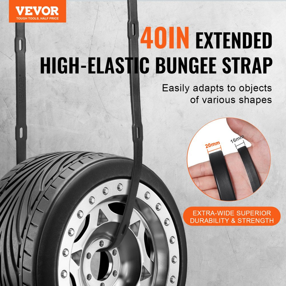 VEVOR 4 Pcs Flat Bungee Cord Set 20 mm Heavy Duty Bungee Straps with S-Hook 40" 