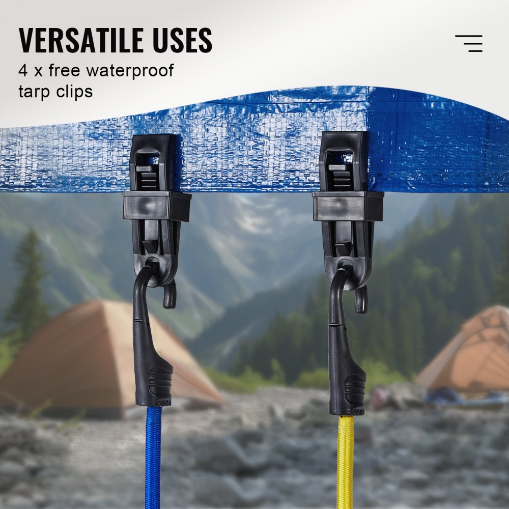 VEVOR 32 Pcs Bungee Cords Set 8 mm Heavy Duty Bungee Straps with A3 Steel Hooks 