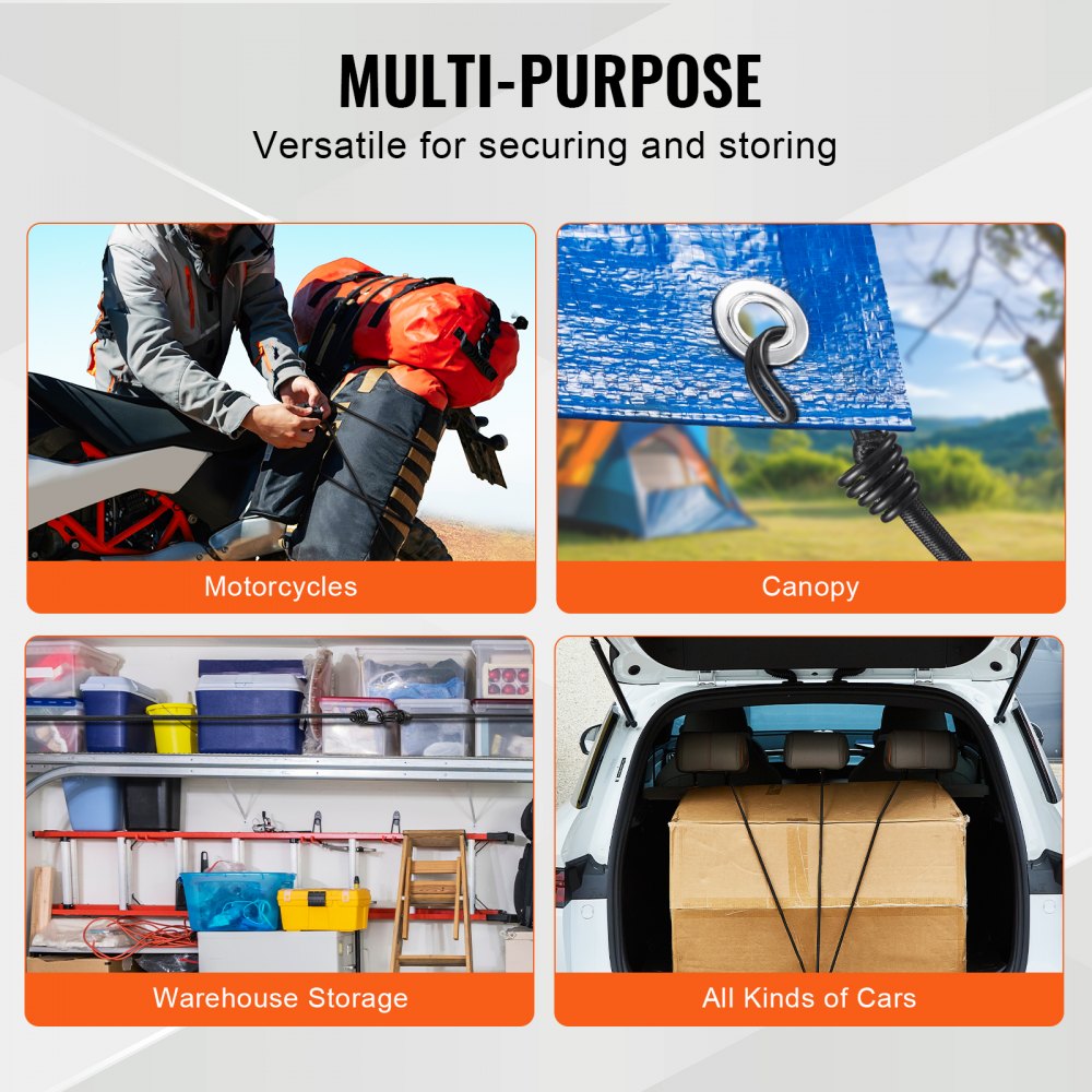 VEVOR 12 Pcs Bungee Cords with Hooks 32 In Heavy Duty Bungee Straps 8 mm Black 