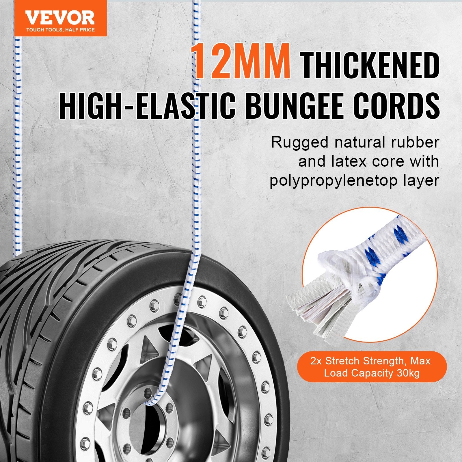 VEVOR 6 Pcs Bungee Cords with A3 Steel Hooks 72" Heavy Duty Bungee Straps 12mm 