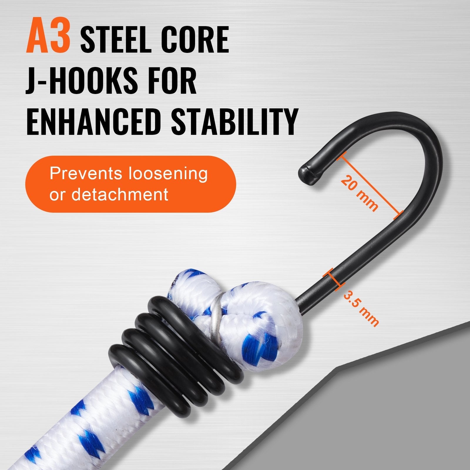 VEVOR 6 Pcs Bungee Cords with A3 Steel Hooks 72" Heavy Duty Bungee Straps 12mm 