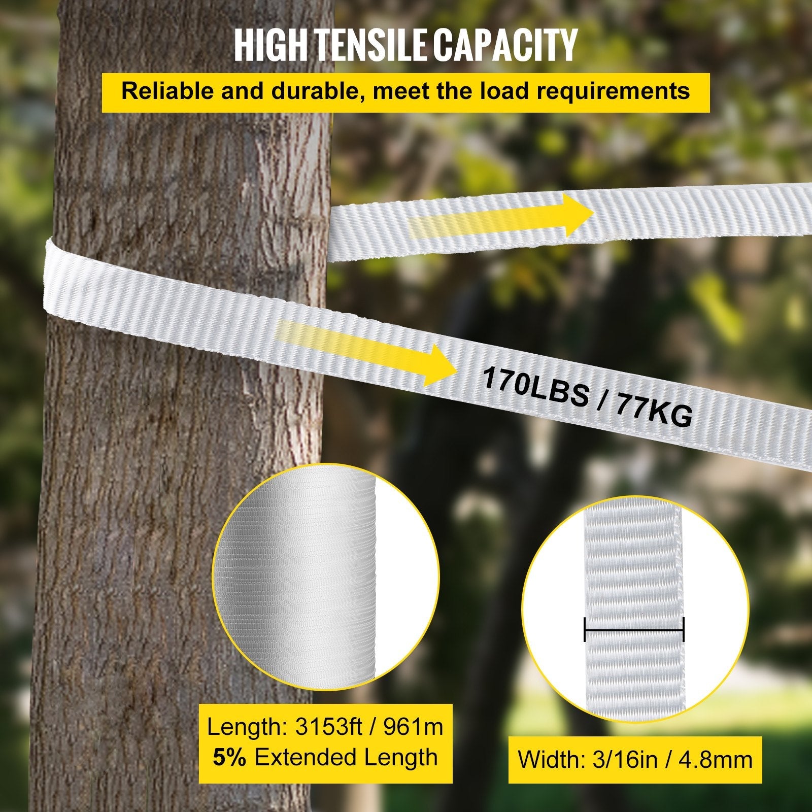 VEVOR 170Lbs Polyester Pull Tape, 3153\' x 3/16\" Flat Tape for Wire & Cable Conduit Work Variable Functions, Flat Rope for Pulling/Loading/Packing in Any Weather CONDITON 