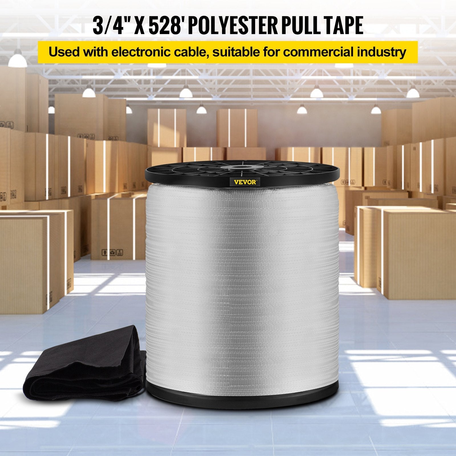 VEVOR 2500Lbs Polyester Pull Tape, 528\' x 3/4\" Flat Tape for Wire & Cable Conduit Work Variable Functions, Flat Rope for Pulling/Loading/Packing in Any Weather CONDITON 