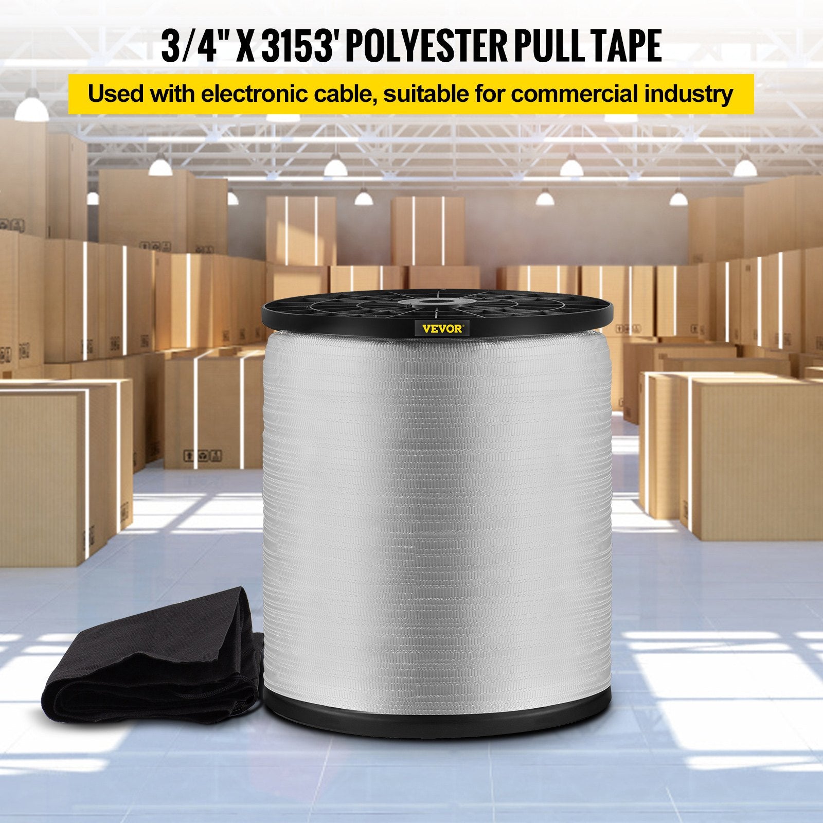 VEVOR 2500Lbs Polyester Pull Tape, 3153\' x 3/4\" Flat Tape for Wire & Cable Conduit Work Variable Functions, Flat Rope for Pulling/Loading/Packing in Any Weather CONDITON 