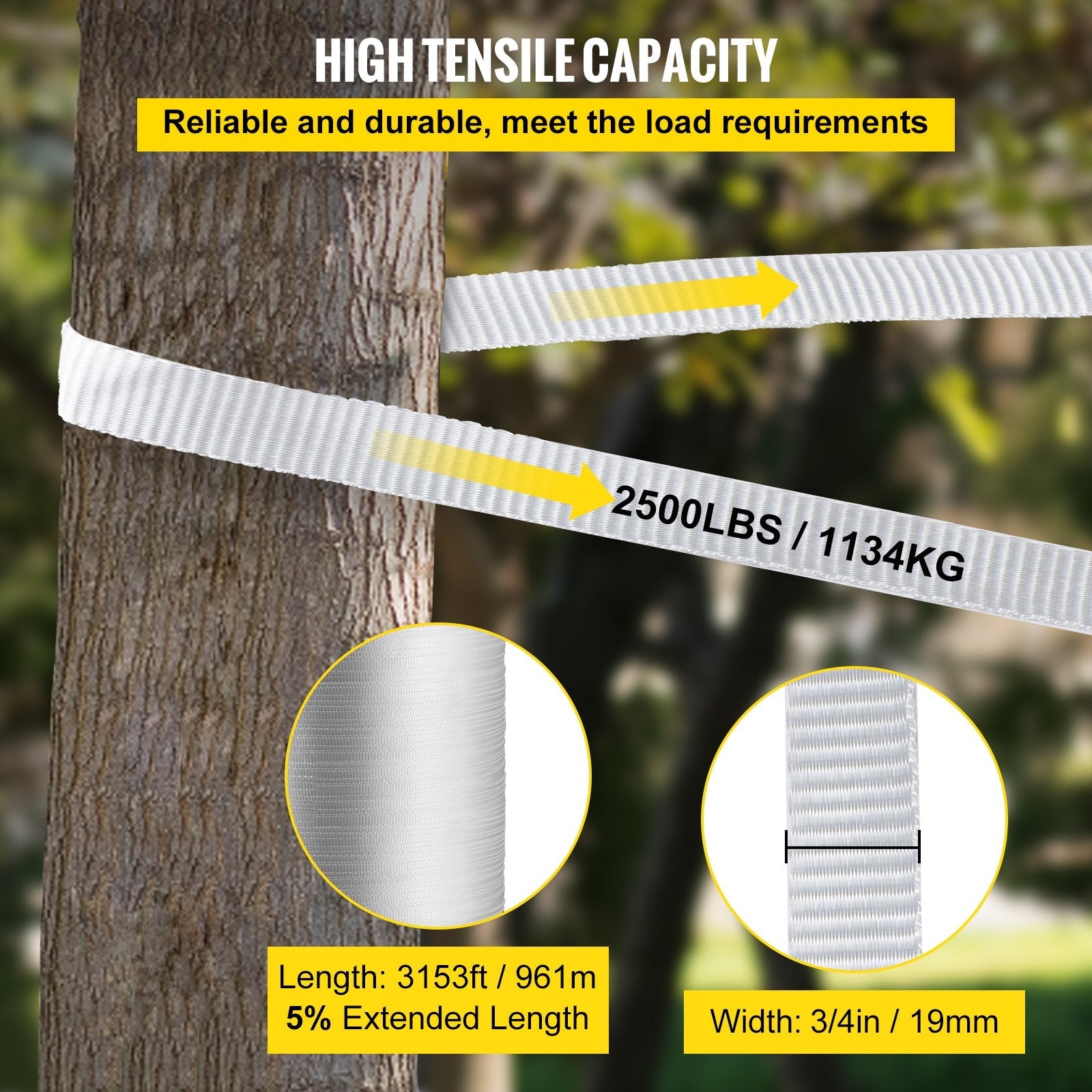 VEVOR 2500Lbs Polyester Pull Tape, 3153\' x 3/4\" Flat Tape for Wire & Cable Conduit Work Variable Functions, Flat Rope for Pulling/Loading/Packing in Any Weather CONDITON 