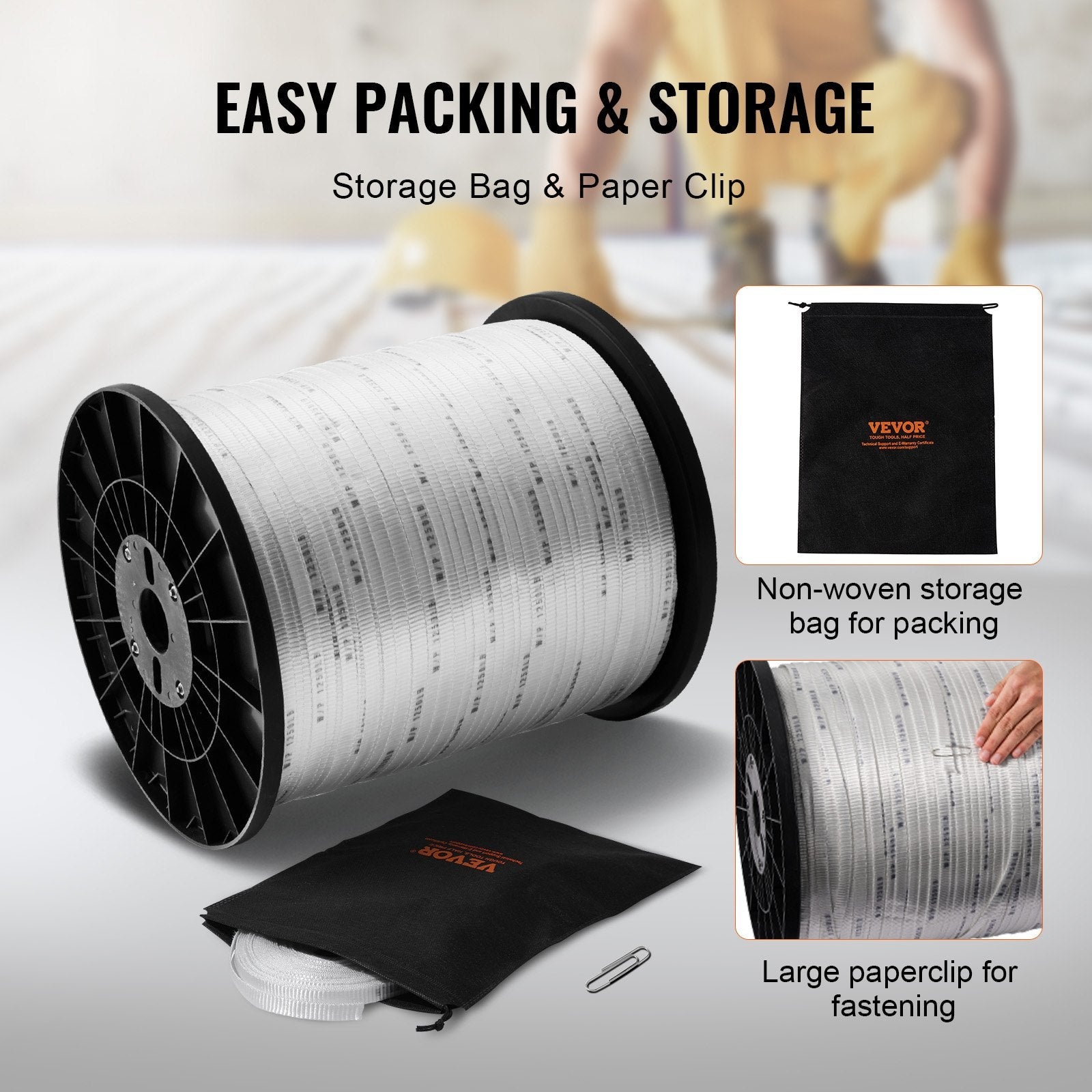 VEVOR Polyester Pull Tape, 1/2" x 5249' Mule Tape Flat Rope, 1250 lbf Tensile Capacity, Printed Webbing Cable Pulling Tape for Packaging, Gardening, Commercial Electrical, Conduit Work, White 