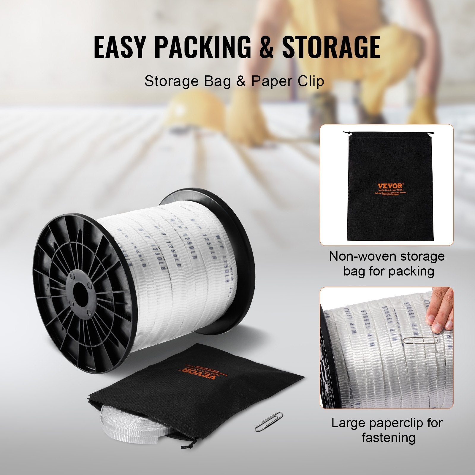 VEVOR Polyester Pull Tape, 1/2" x 528' Mule Tape Flat Rope, 1250 lbf Tensile Capacity, Printed Webbing Cable Pulling Tape for Packaging, Gardening, Commercial Electrical, Conduit Work, White 