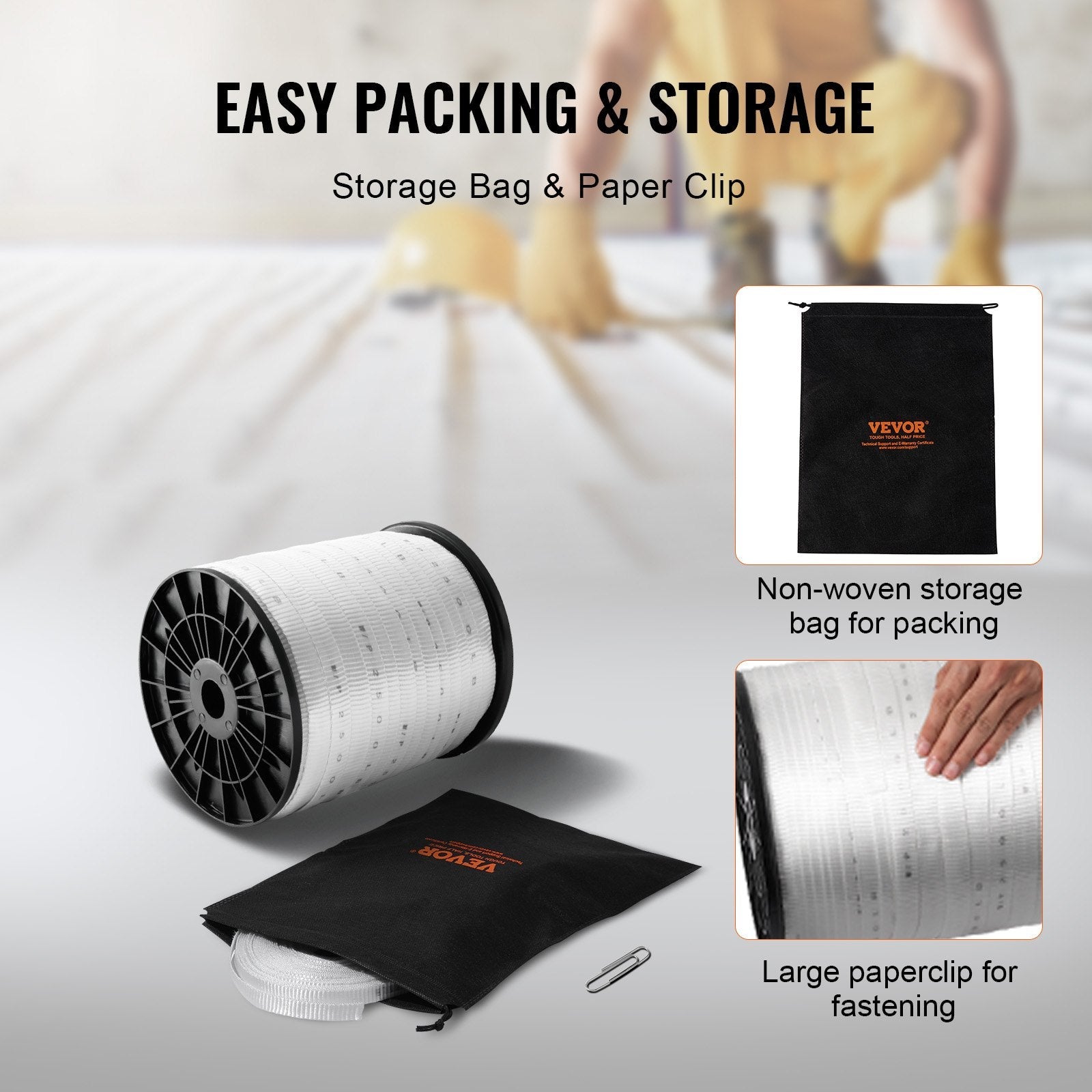 VEVOR Polyester Pull Tape, 3/4" x 528' Mule Tape Flat Rope, 2500 lbf Tensile Capacity, Printed Webbing Cable Pulling Tape for Packaging, Gardening, Commercial Electrical, Conduit Work, White 