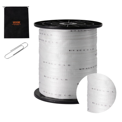 VEVOR Polyester Pull Tape, 1" x 528' Mule Tape Flat Rope, 6000 lbf Tensile Capacity, Printed Webbing Cable Pulling Tape for Packaging, Gardening, Commercial Electrical, Conduit Work, White 