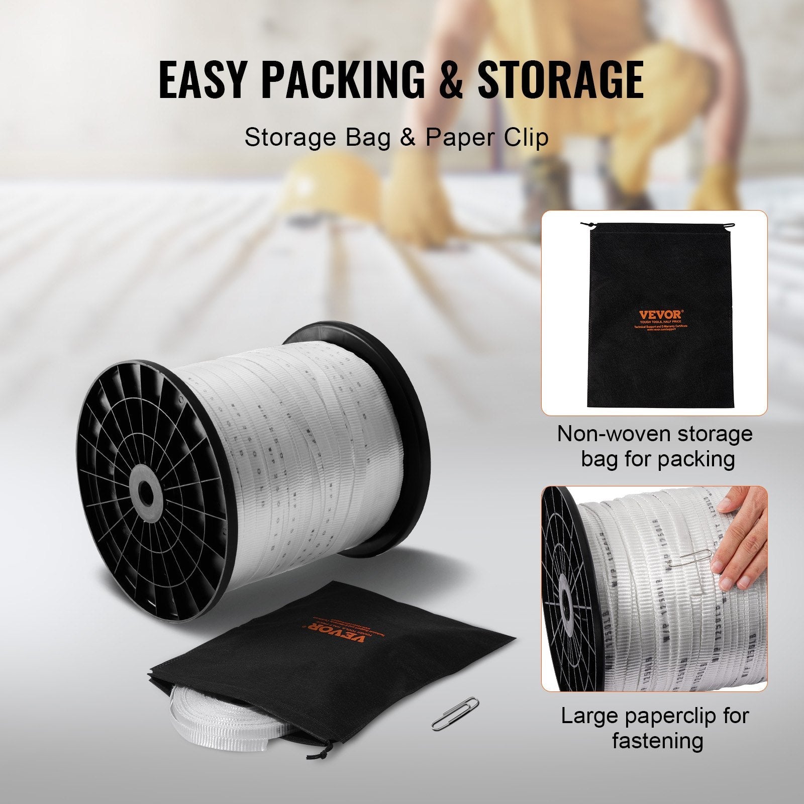 VEVOR Polyester Pull Tape, 3/4" x 1053' Mule Tape Flat Rope, 2500 lbf Tensile Capacity, Printed Webbing Cable Pulling Tape for Packaging, Gardening, Commercial Electrical, Conduit Work, White 