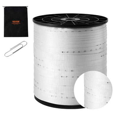 VEVOR Polyester Pull Tape, 3/4" x 1053' Mule Tape Flat Rope, 2500 lbf Tensile Capacity, Printed Webbing Cable Pulling Tape for Packaging, Gardening, Commercial Electrical, Conduit Work, White 
