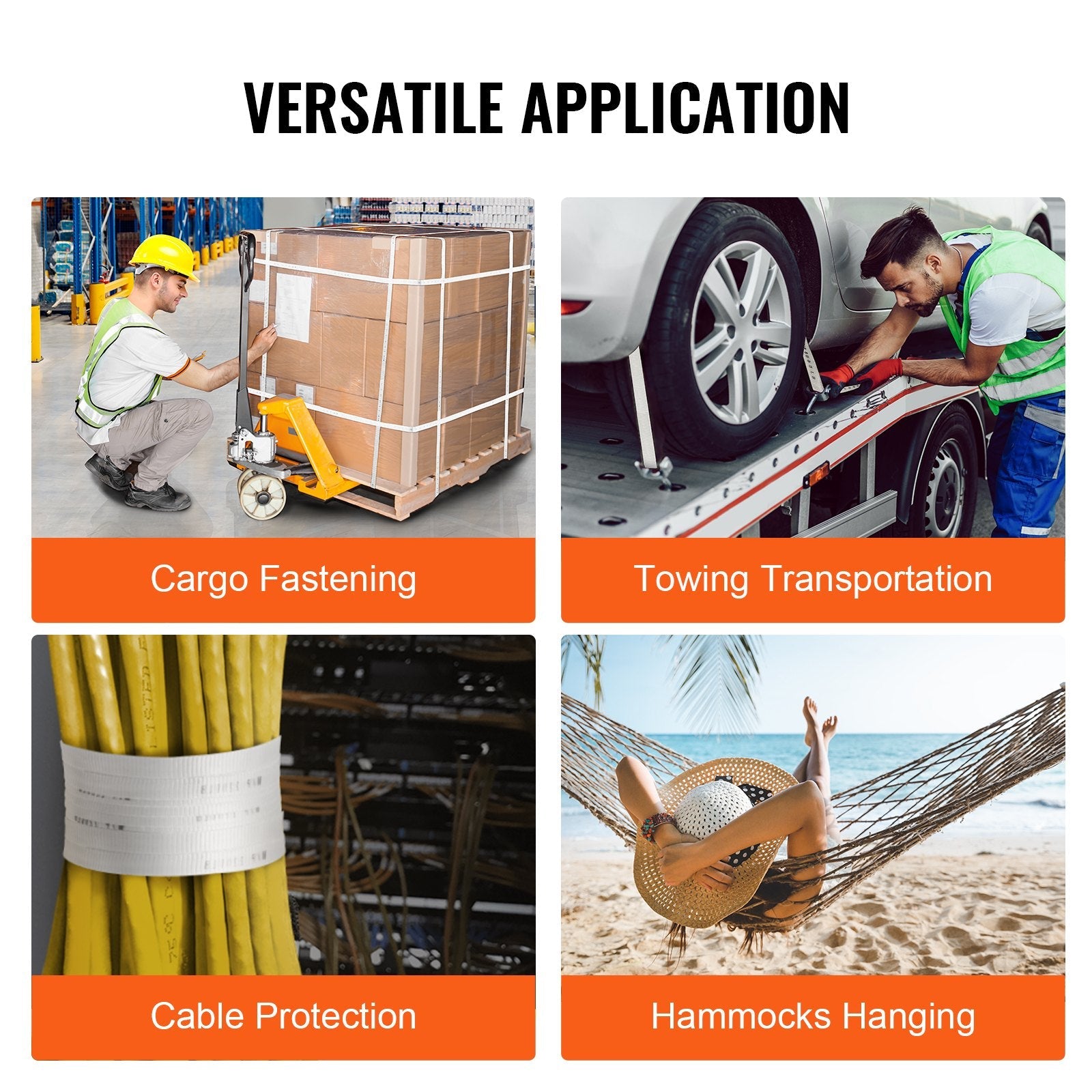 VEVOR Polyester Pull Tape, 5/8" x 108' Mule Tape Flat Rope, 2200 lbf Tensile Capacity, Printed Webbing Cable Pulling Tape for Packaging, Gardening, Commercial Electrical, Conduit Work, White 