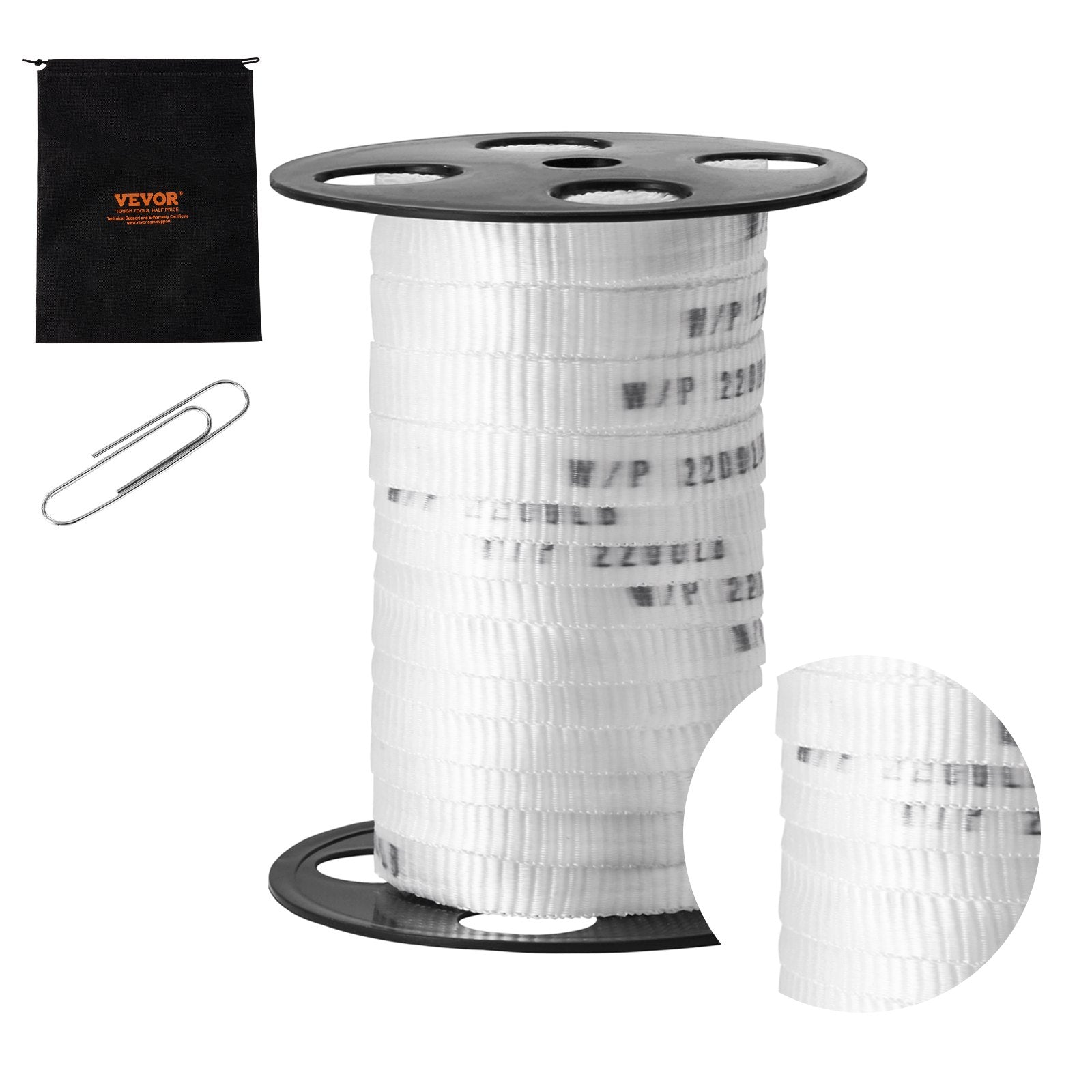 VEVOR Polyester Pull Tape, 5/8" x 108' Mule Tape Flat Rope, 2200 lbf Tensile Capacity, Printed Webbing Cable Pulling Tape for Packaging, Gardening, Commercial Electrical, Conduit Work, White 