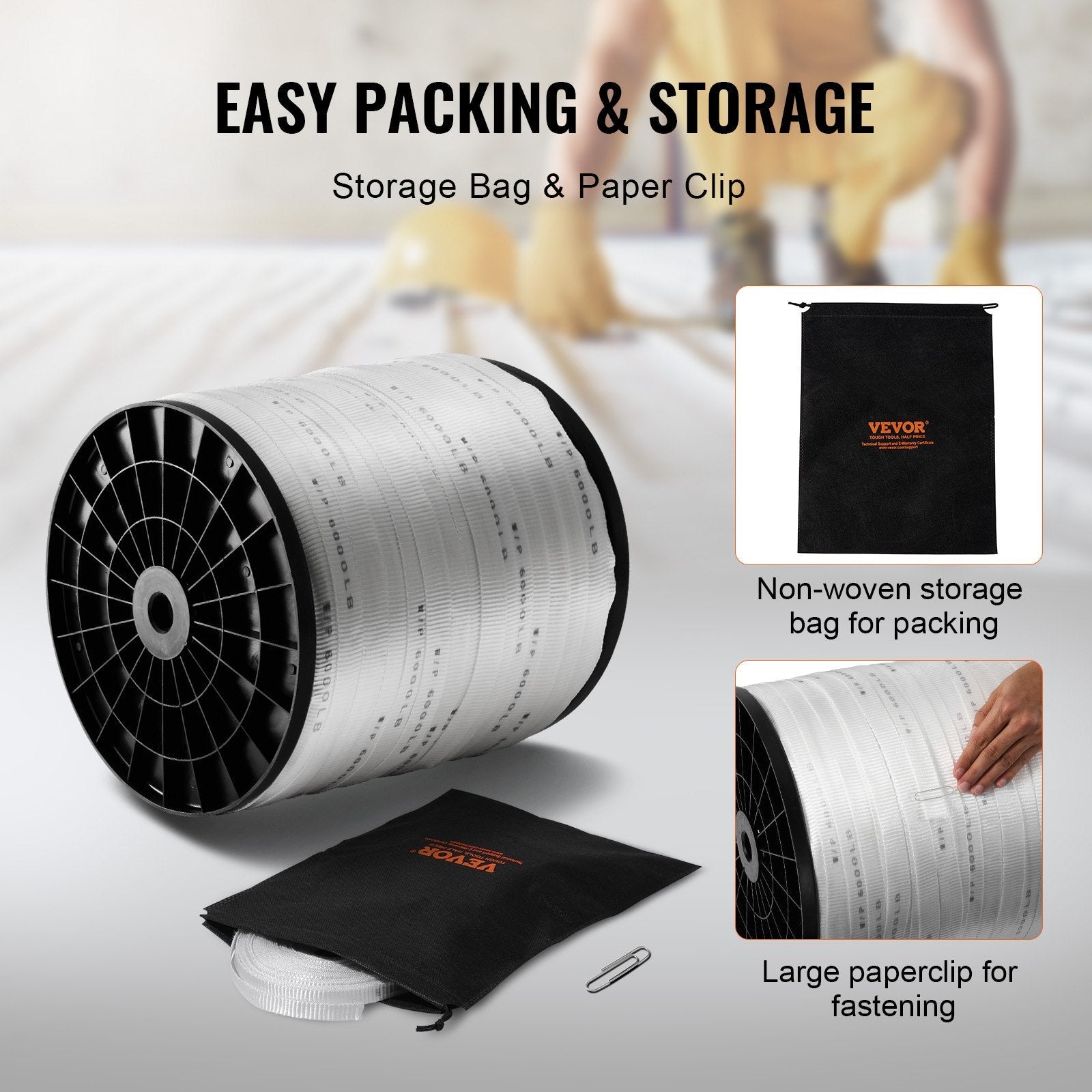 VEVOR Polyester Pull Tape, 1" x 2103' Mule Tape Flat Rope, 6000 lbf Tensile Capacity, Printed Webbing Cable Pulling Tape for Packaging, Gardening, Commercial Electrical, Conduit Work, White 