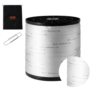 VEVOR Polyester Pull Tape, 1" x 2103' Mule Tape Flat Rope, 6000 lbf Tensile Capacity, Printed Webbing Cable Pulling Tape for Packaging, Gardening, Commercial Electrical, Conduit Work, White 