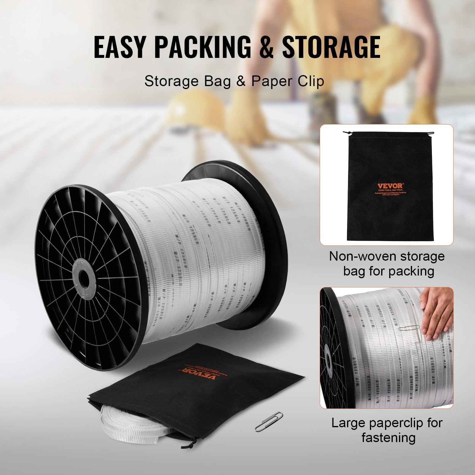 VEVOR Polyester Pull Tape, 1/2" x 3153' Mule Tape Flat Rope, 1250 lbf Tensile Capacity, Printed Webbing Cable Pulling Tape for Packaging, Gardening, Commercial Electrical, Conduit Work, White 