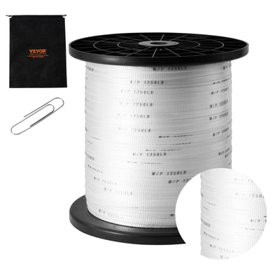 VEVOR Polyester Pull Tape, 1/2" x 3153' Mule Tape Flat Rope, 1250 lbf Tensile Capacity, Printed Webbing Cable Pulling Tape for Packaging, Gardening, Commercial Electrical, Conduit Work, White 