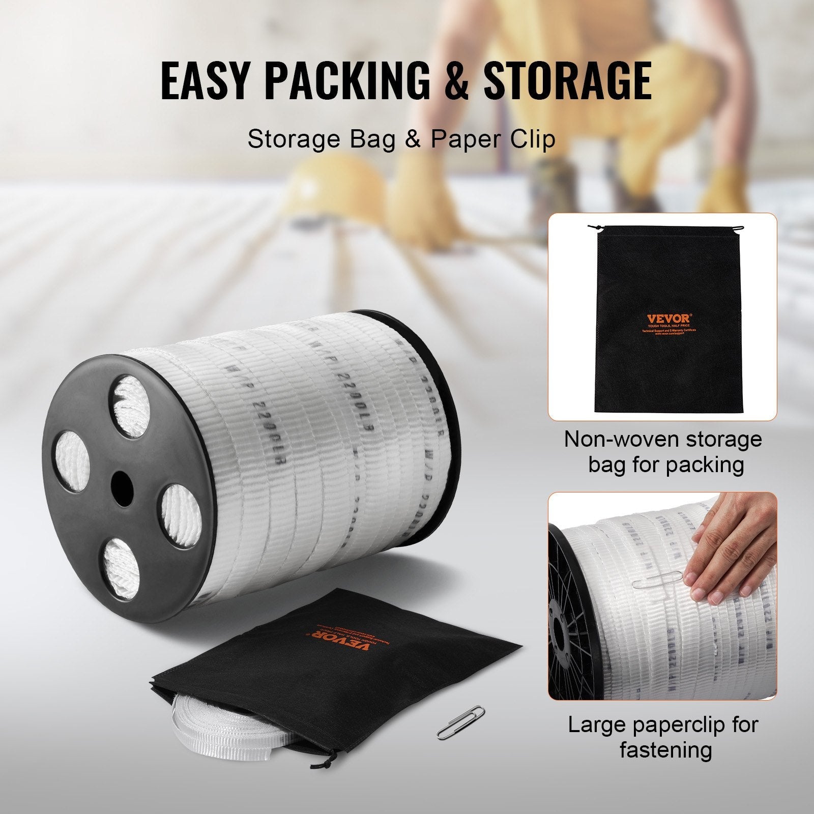 VEVOR Polyester Pull Tape, 5/8" x 318' Mule Tape Flat Rope, 2200 lbf Tensile Capacity, Printed Webbing Cable Pulling Tape for Packaging, Gardening, Commercial Electrical, Conduit Work, White 