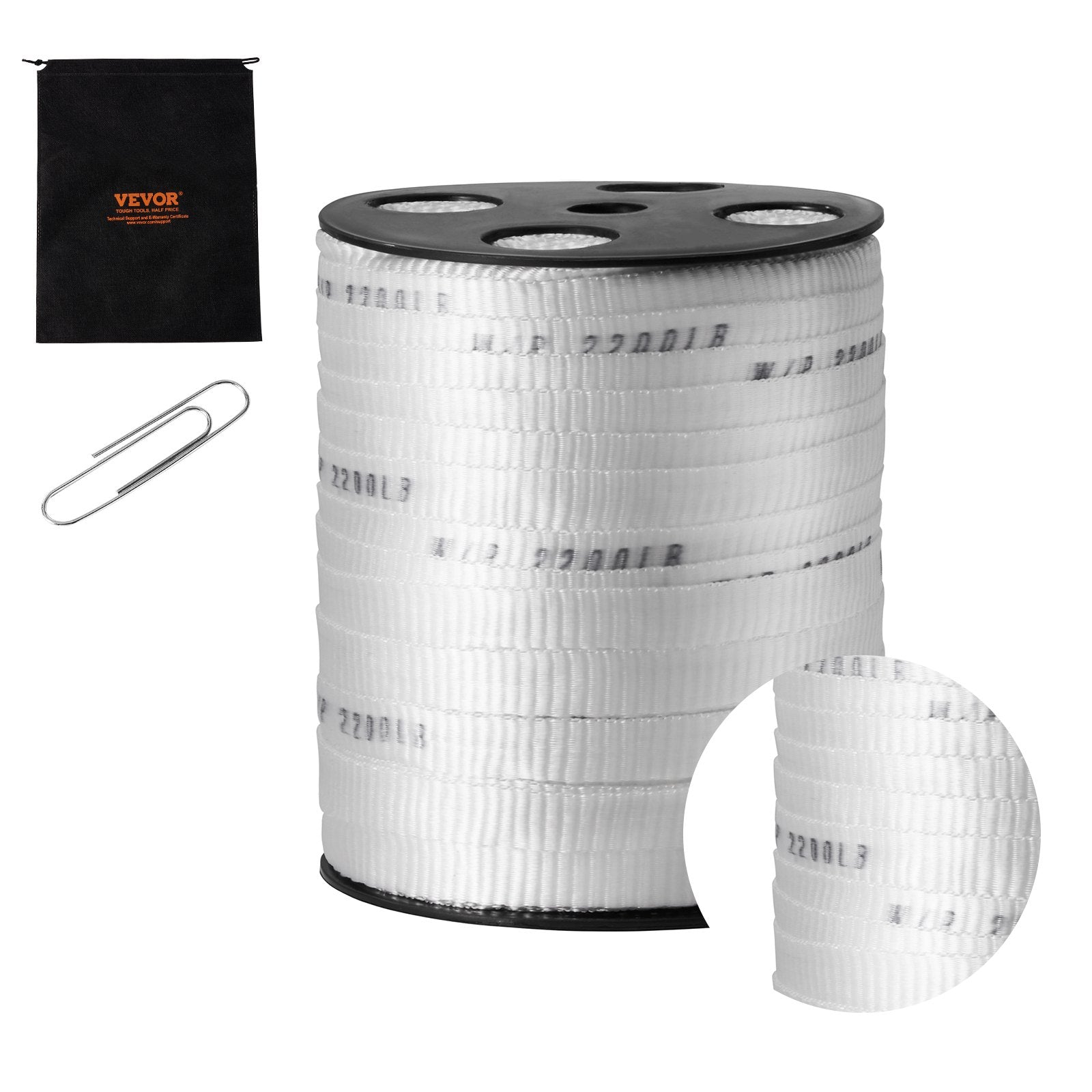 VEVOR Polyester Pull Tape, 5/8" x 318' Mule Tape Flat Rope, 2200 lbf Tensile Capacity, Printed Webbing Cable Pulling Tape for Packaging, Gardening, Commercial Electrical, Conduit Work, White 